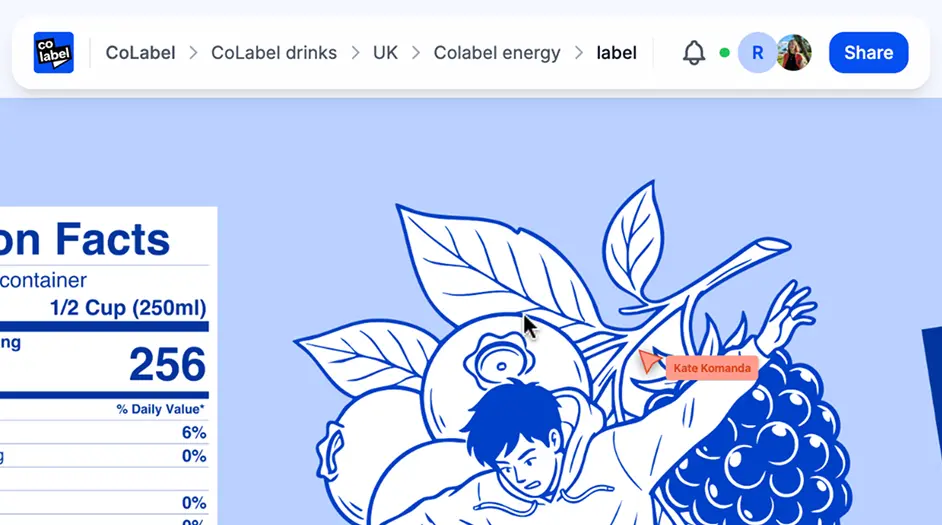 Multiple users reviewing the same label PDF in real time with live cursors